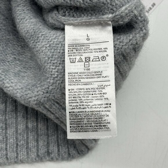 Old Navy Size Large Gray Fuzzy Pink Heart Cropped Crew Neck Pullover Sweater NWT - Picture 8 of 13